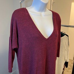 Express // Maroon Red Elbow Length Dolman Hi-Lo Soft V-Neck Sweater